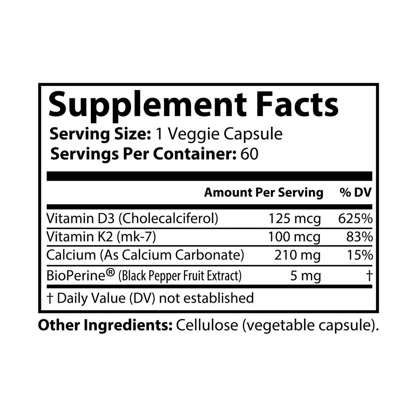 Vitagami Vitamin K2 + D3 Complex | Bone & Muscle Health Support (60 Caps)