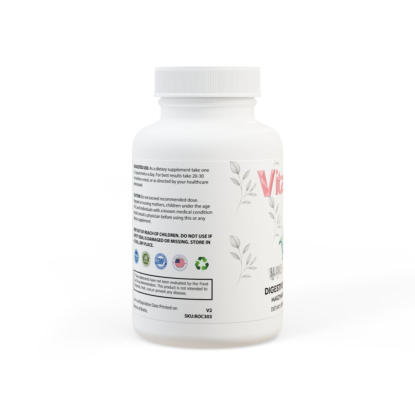 Mezcla de enzimas digestivas Vitagami | Apoyo intestinal vegano y alivio de la hinchazón (60 cápsulas)
